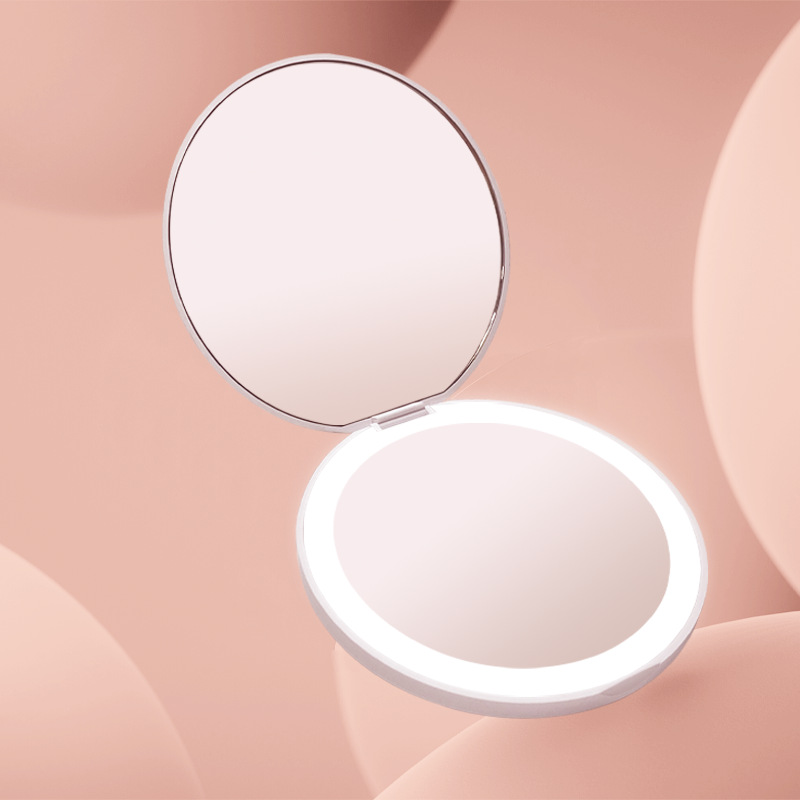 Espejo de maquillaje led portátil recargable transfronterizo con luz de mano bolsillo espejo plegable regalo portátil espejo de mano