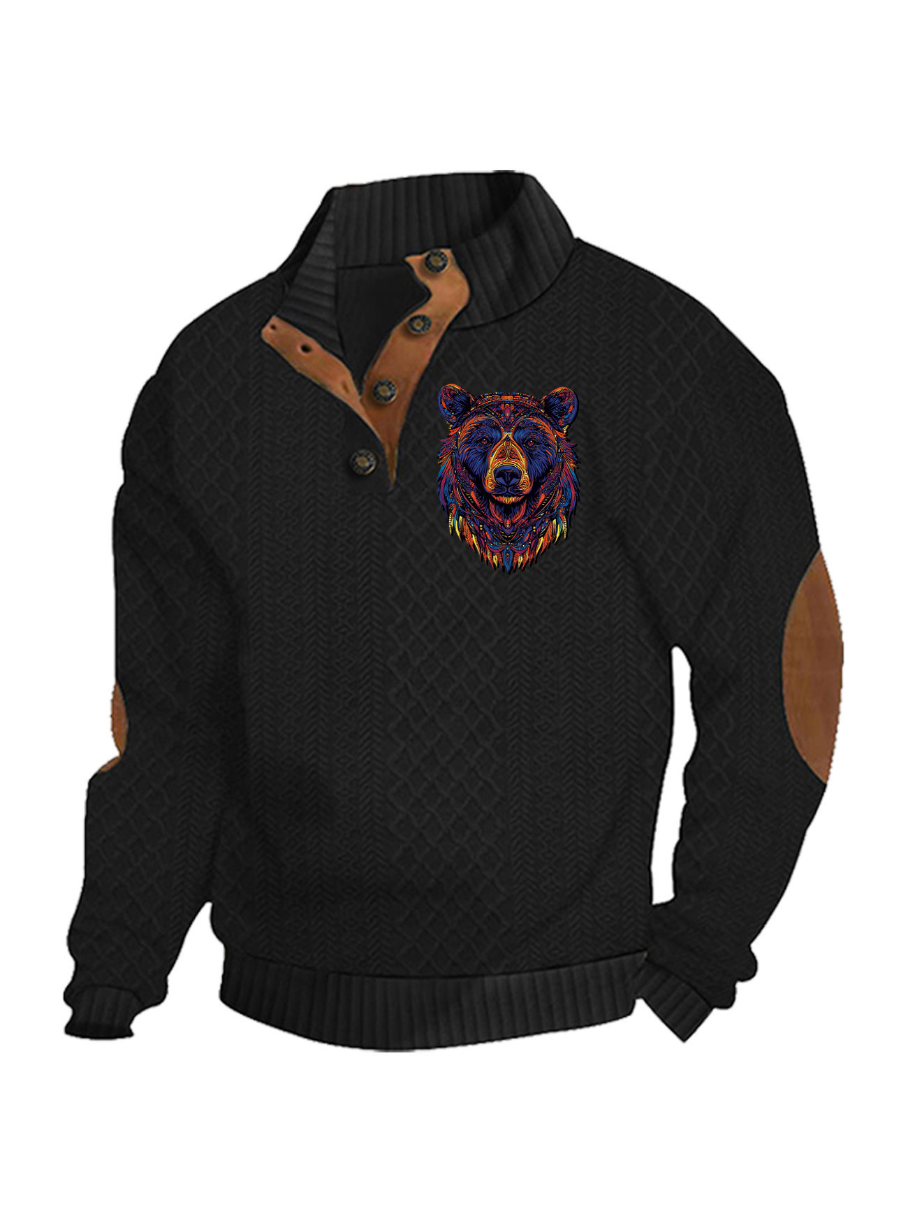Transfronterizos Amazon otoño invierno caliente tamaño europeo para hombres al aire libre imitación de cuello de manga larga impresa hoodie de tres botones