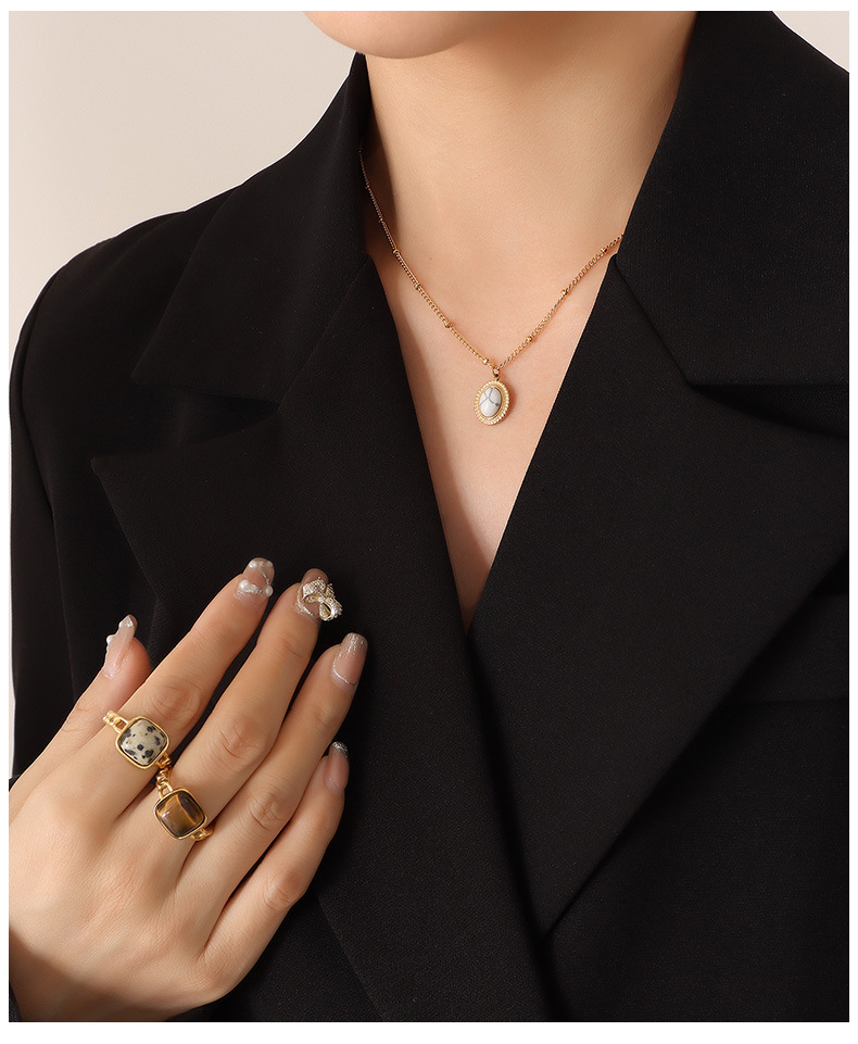 Fashion Turquoise Opal Pendant Titanium Steel Necklace and Earrings Suite