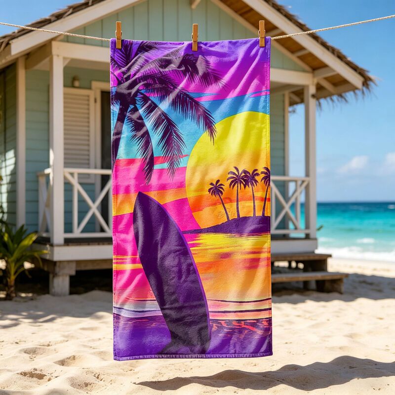 Cross-Border Gradient Sunset Coconut Tree Surfboard Print Microfiber Beach Towel Quick-Drying Water-Absorbent Sand-Resistant Custom Print Cross-Border Gradient Sunset Coconut Tree Surfboard Print Microfiber Beach Towel Quick-Drying Water-Absorbent Sand-Resistant Custom Print
