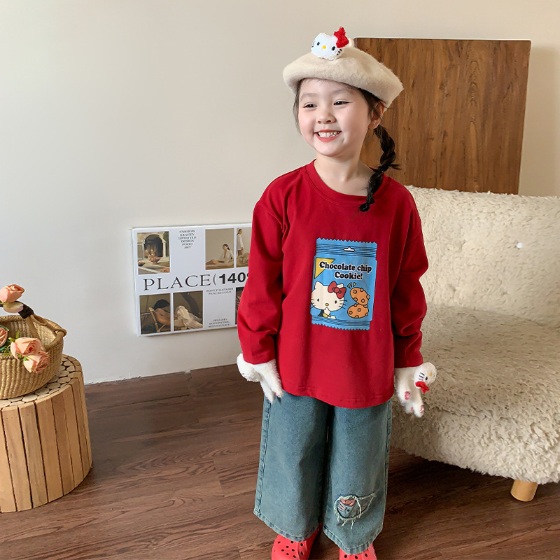 특별 통관 여자 바지 2024 가을 새 어린이 한국 캐주얼 스트레이트 청바지 여자 바지