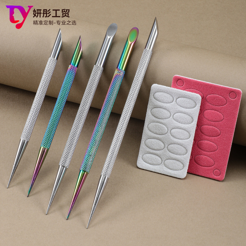 Inclined steel push double-headed horseshoe push stainless steel manicure orange stick front sand rubbing crystal grinding stick nail polish file Inclined steel push double-headed horseshoe push stainless steel manicure orange stick front sand rubbing crystal grinding stick nail polish file