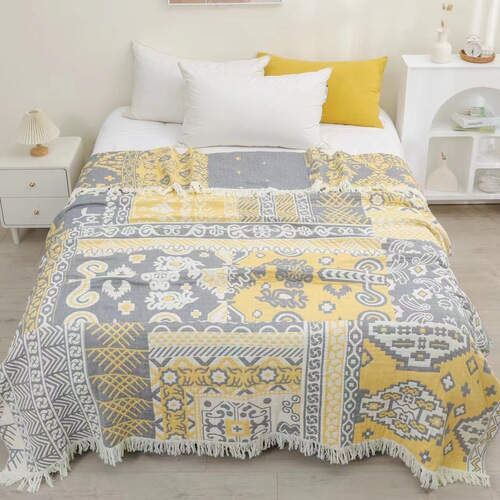 Export 4-layer jacquard tassel air conditioning blanket, cotton gauze cover blanket, logo order can be laid or used as a towel blanket