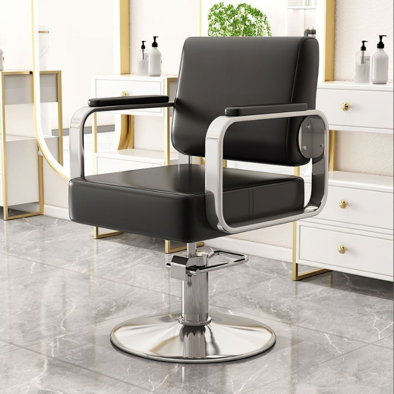 La peluquería se puede colocar especialmente en la silla de corte de pelo, la peluquería puede levantar y girar la silla de peluquería, la peluquería se puede teñir y raspar la silla.