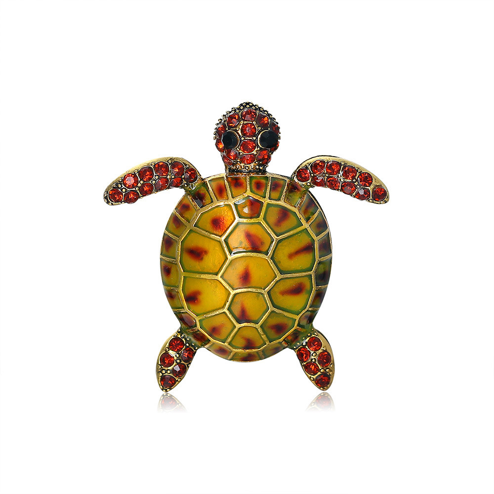 Moda creativa tortuga animal broche personalidad exagerada diamante gota aceite insignia vintage pin Ropa Accesorios al por mayor