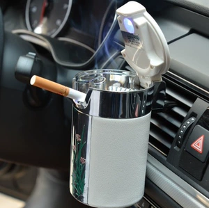 Solar-Powered Car Ashtray, Carbon Fiber Vehicle Ashtray with Light, Dual-Use for Car and Home, Led Lighting Car Accessories