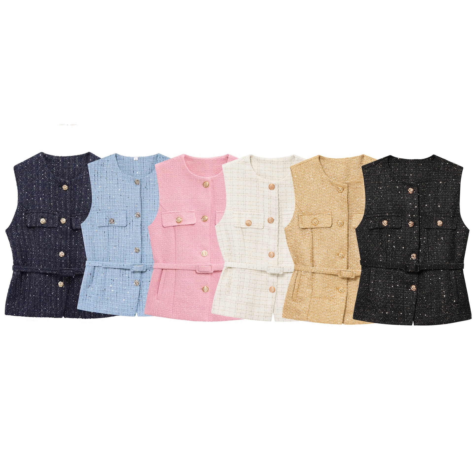 Cross-Border Export Women's Clothing 2025 Spring and Summer European and American Style Button-Decorated Round Neck Sleeveless Vest Top for Women K52508