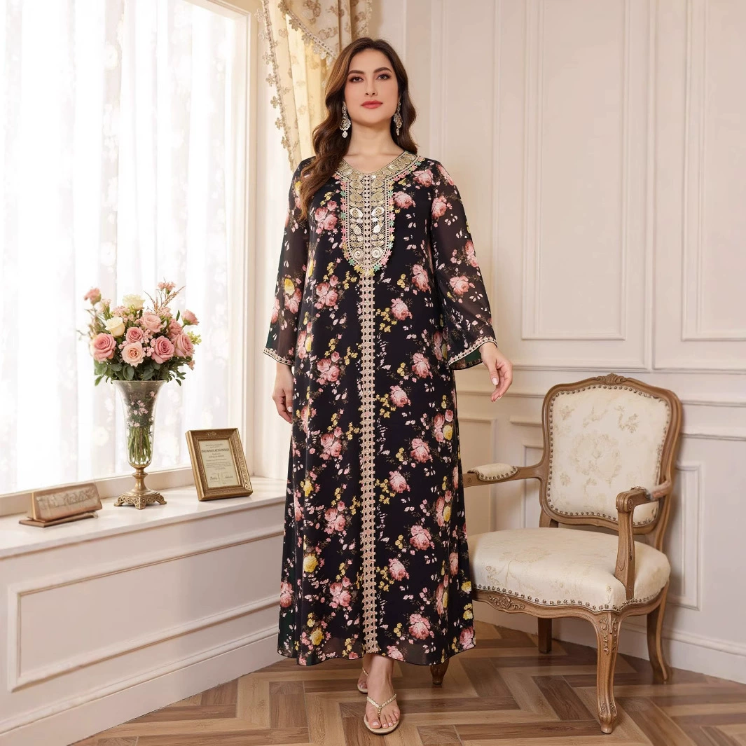 OME индивидуальный большой размер женское платье-абая с цветочным принтом для женщин в стиле Ближнего Востока
