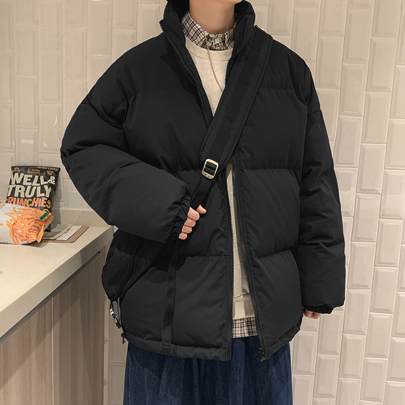 Otoño e invierno collar de pie Abrigo acolchado de algodón hombres y mujeres de moda de la calle de estilo coreano suelta casual estilo perezoso pareja desgaste color sólido pan Abrigo acolchado de algodón