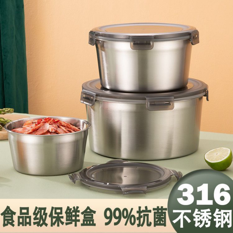 316 caja de acero inoxidable cuenco sellado con cubierta caja de almuerzo redonda caja de alimentos refrigerador almacenamiento fresco