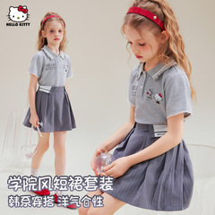 子供の夏のセット2025新型韓国系学院風の中の大きい子供服のケイティの猫の2つのセット