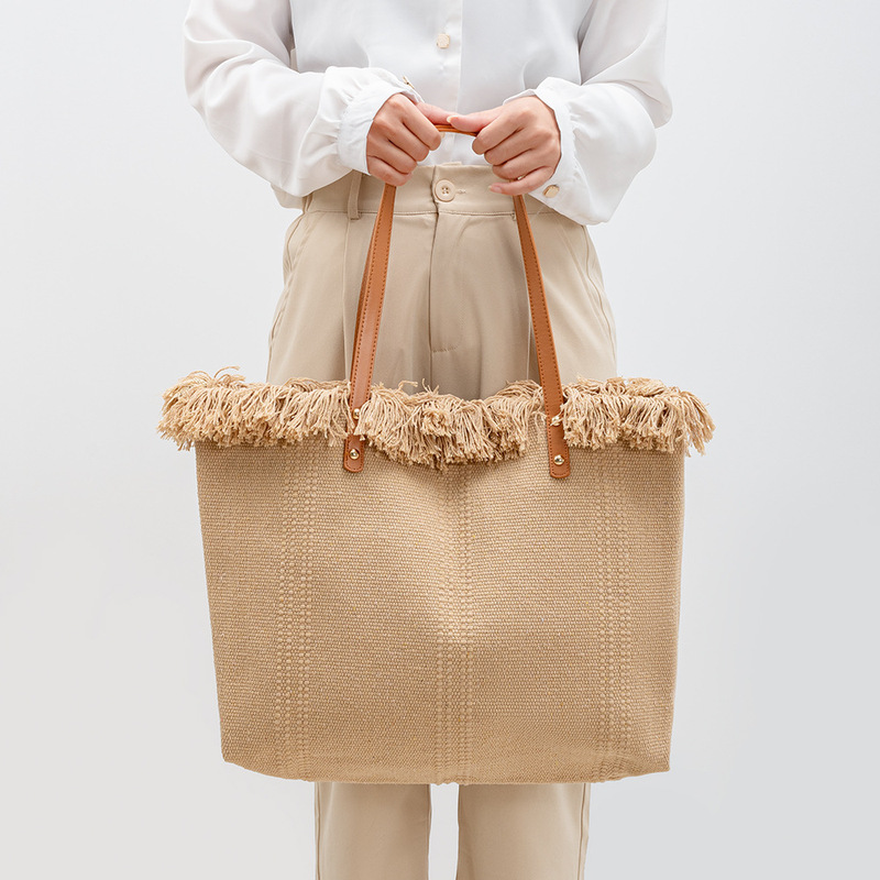 2026 New Large-Capacity Cross-Border Vacation Handbag, Export Canvas Tote Bag, Casual High-End Large Bag for Women