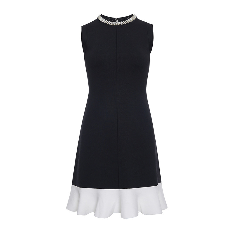 S Brand 2026 Summer French-Style Pearl-Embellished Neckline Ruffled Elegant Sleeveless Dress with a Cinched Waist and Fishtail Skirt