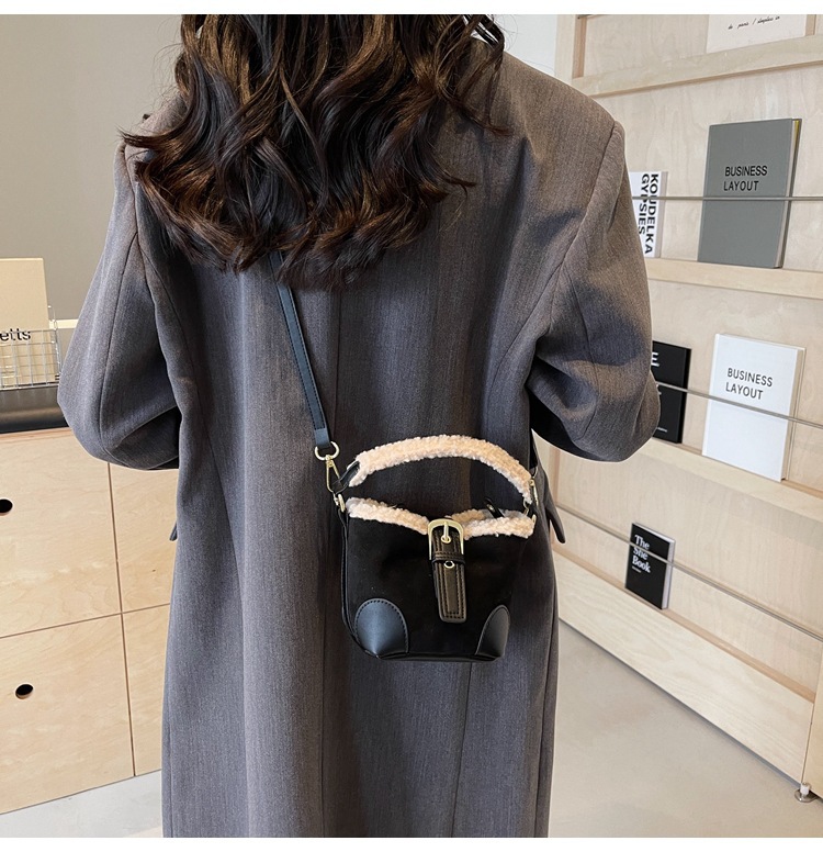 Lambskin mini bucket bag, Maillard suede retro handbag, 2024 new style, single-shoulder crossbody handbag undefined
