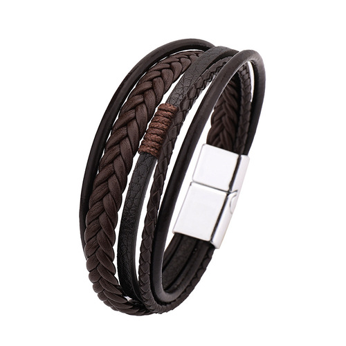 Accessories cowhide rope braided leather men's bracelet high-end alloy magnetic clasp leather bracelet hot sale