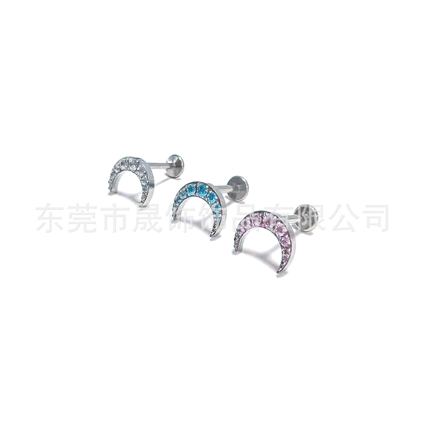 F136 Titanium Alloy Moon Ear Stud Studded 5A Cubic Zirconia 弯月 Helix Cartilage Stud G23 Titanium Internal Thread Labret Stud Piercing Jewelry