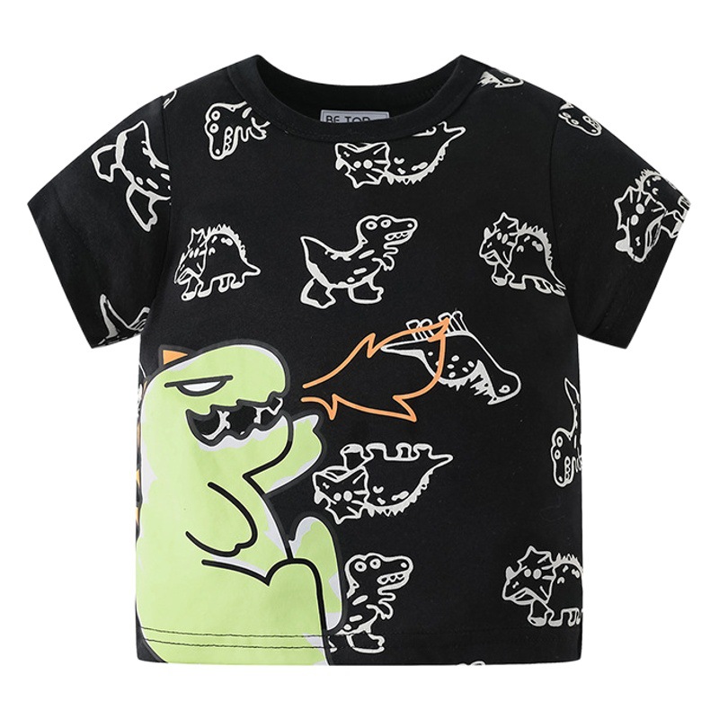 Betop estilo coreano niños de dibujos animados de manga corta verano completo impreso dinosaurio puro algodón bebé niños camiseta superior entrega de una pieza