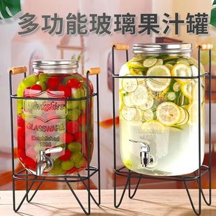 Wholesale buffet juice bucket enzyme bucket beverage bucket with faucet large capacity commercial glass fruit coke bucket