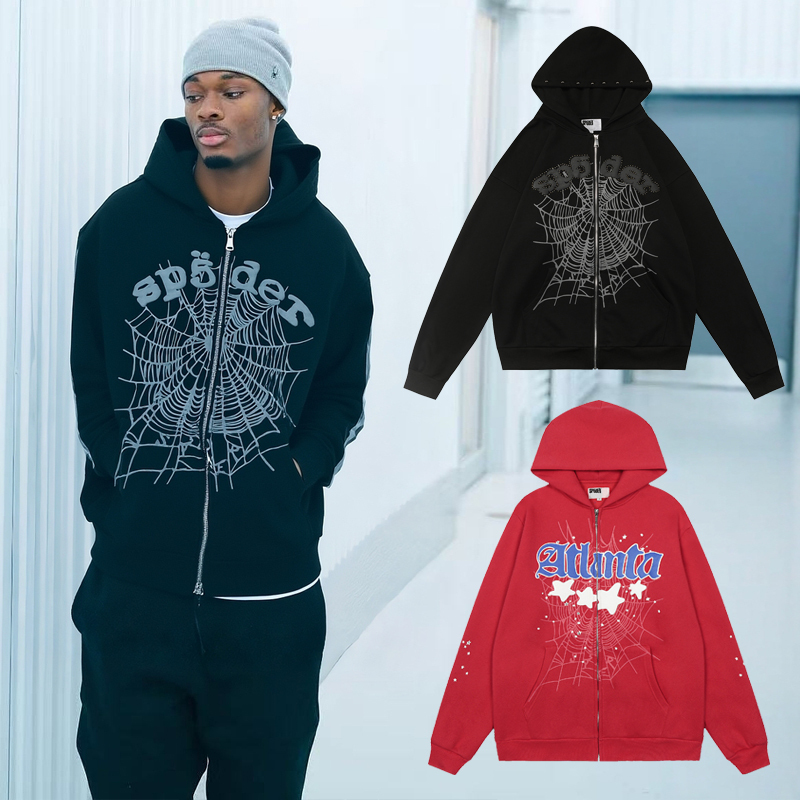 Cross-Border American-Style Sp5Der Rhinestone Letter 555555 Spider Hoodie Couple Zipper Jacket Cross-Border American-Style Sp5Der Rhinestone Letter 555555 Spider Hoodie Couple Zipper Jacket