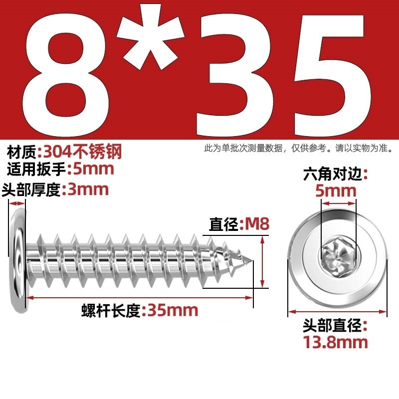 黑色304不锈钢倒边内六角自攻螺钉大平头薄头家具螺丝M2M3M4M5-M8|undefined