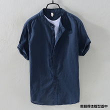 夏季薄款男士亚麻短袖衬衫宽松麻料中国风日系复古休闲棉麻衬衣男