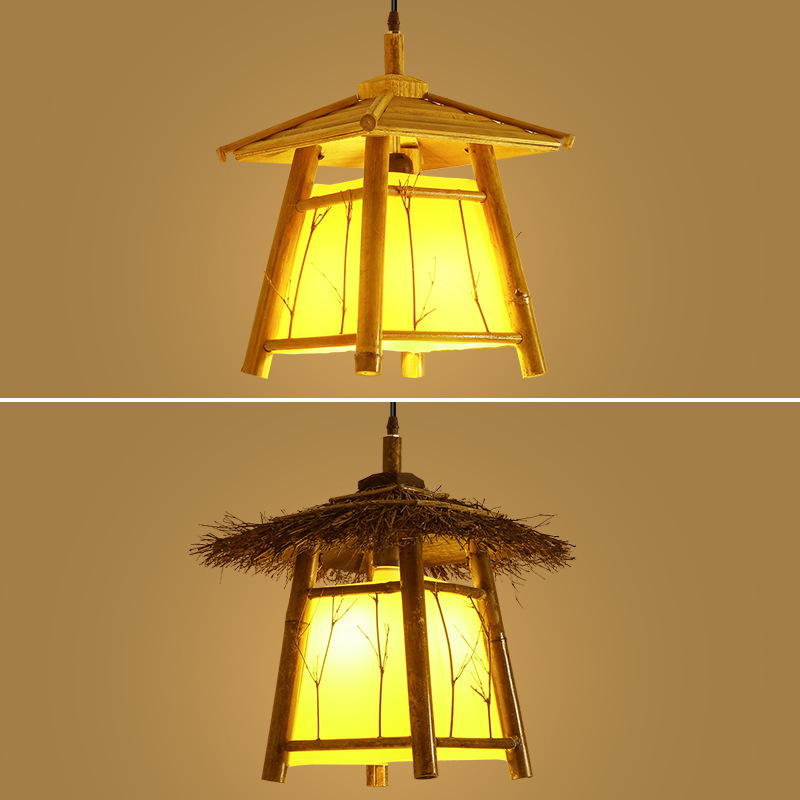 Antique Pavilion Small House Bamboo Chandelier Outdoor Retro Lampshade Southeast Asian Restaurant Zen Bamboo Tea Room Lamps