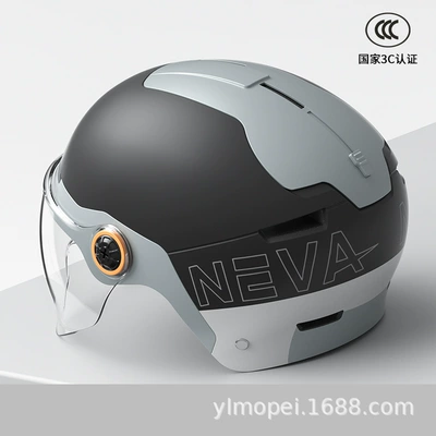 Factory direct 3c certification electric car helmet men's and women's motorcycle summer battery bike riding half helmet safety helmet (Motosiklet kaskı (dəbilqə)) - frosted-black-neva-flower-transparent-short-mirror