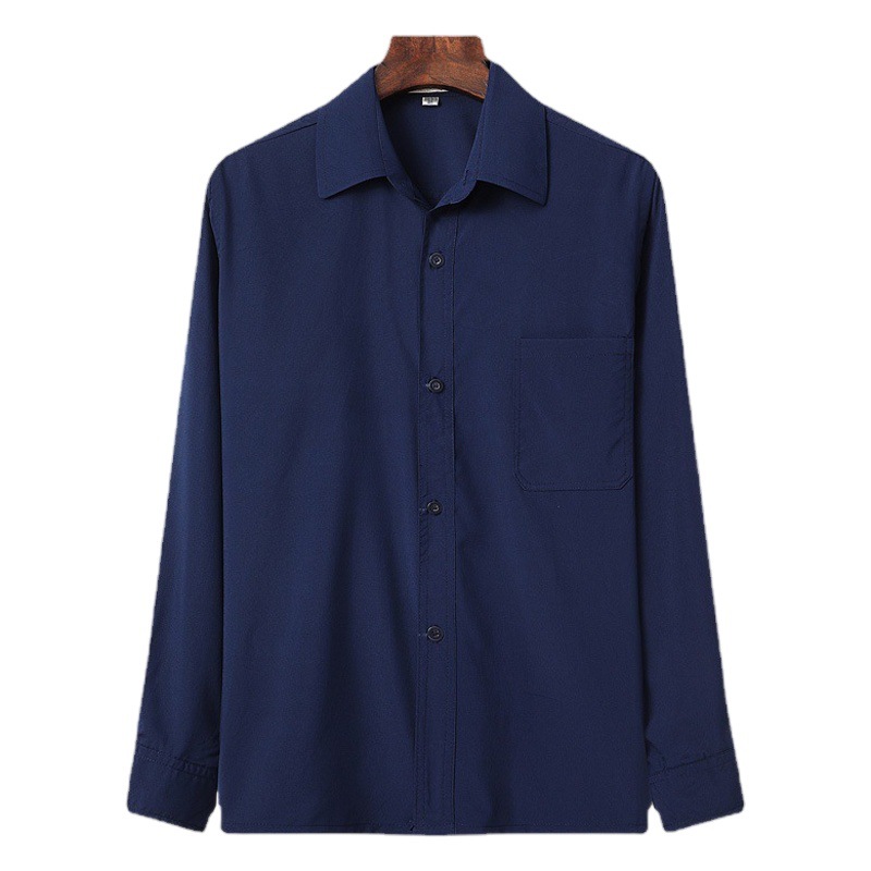 Primavera, otoño y verano color sólido camisa de hombre de mediana edad y ancianos de manga larga de poliéster algodón solapa camisa de hombre agente mayorista