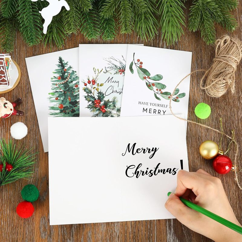 アマゾンクリスマスセット油絵グリーティングカードクリスマスツリー鈴ヘラジカ祝福6枚セット贈呈シール|undefined