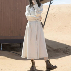 白いワンピース レディース 春秋 フレンチスタイル ロング丈 2025年新作 上品 長袖 インナーシャツワンピース