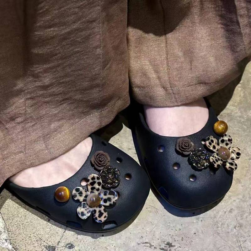 Leopard Flower DIY Shoe Flower Ballet Shoes High-Value Decorative Accessories for Girls, Accessories for Crocs Shoes
