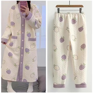 Pregnant Women's Postpartum Skirt Winter Thickened Air Cotton Nightdress Women's Breastfeeding Dress with Chest Pad