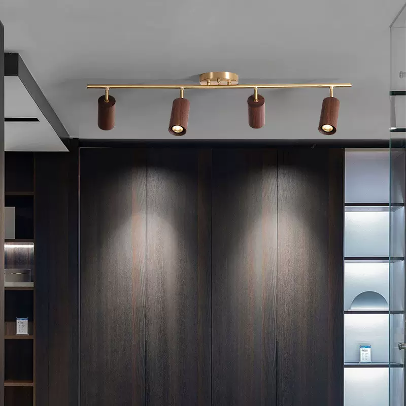 射灯led轨道灯轻奢客厅背景墙灯胡桃木明装天花筒灯服装店铺商用