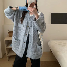 韩版复古针织衫女2024秋冬新款设计感大版镂空休闲时尚毛衣外套潮