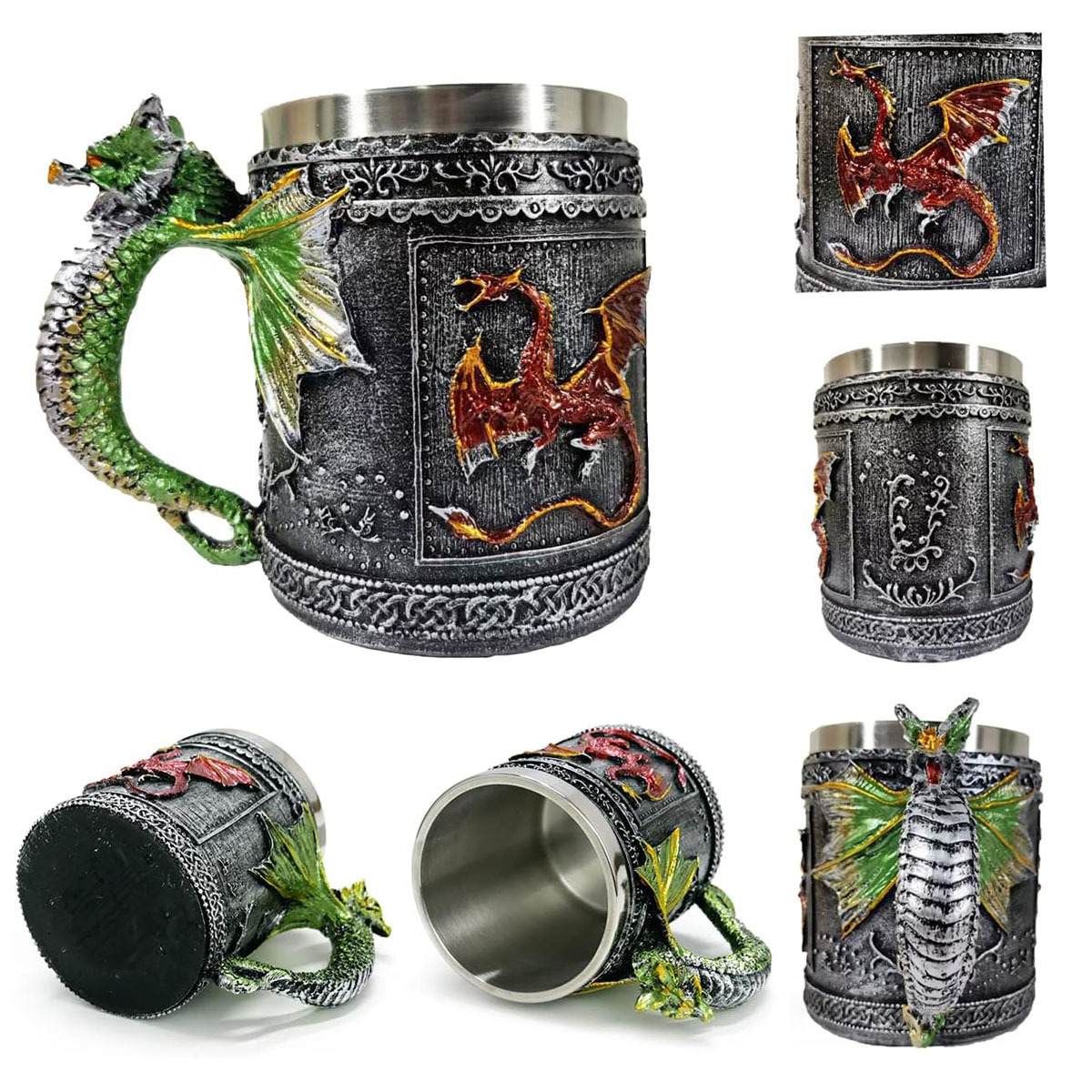 Dragón creativo transfronterizo personalidad retro taza de acero inoxidable taza de beber grifo vaso de cerveza