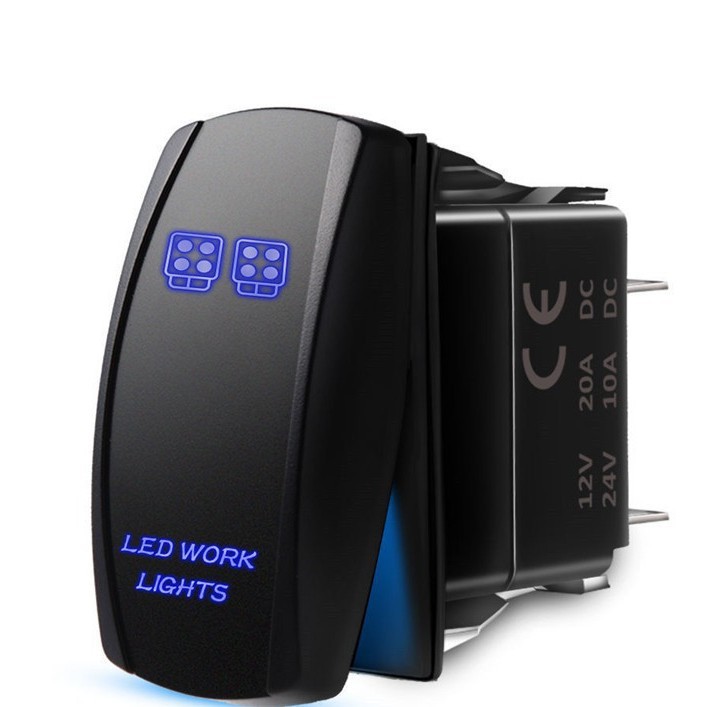 改装汽车轮船翘板开关2至7PIN脚功能自锁或复位开关12-24V图案LED