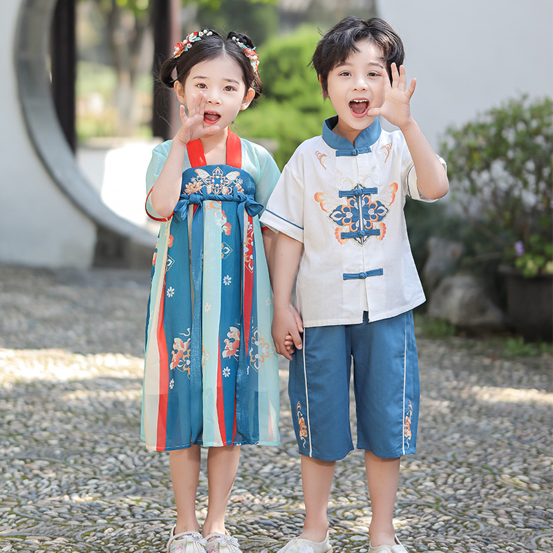 Boys' Hanfu and Girls' Tangzhuang Chinese Style Ancient Costume Children's Summer Set Primary School Kindergarten June 1st Performance Dress