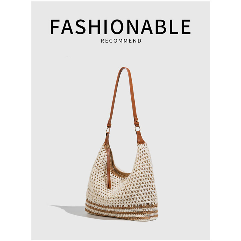 Korean Artistic Hollow-Out Woven Bag 2026 Summer New Style Seaside Vacation Beach Bag Large Capacity Single-Shoulder Tote Bag