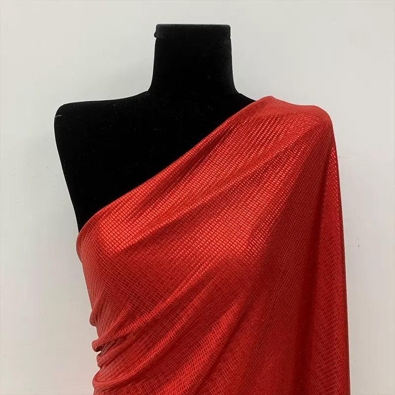 厂家直销烫金亮面方格质感闪光布料弹力吊带裙礼服服饰设计师面料