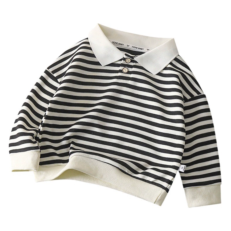 Детские рубашки-поло с длинными рукавами, новинка 2025 года, осенние новые мужские и женские топы, модные рубашки среднего и маленького размера с полосками на подоле