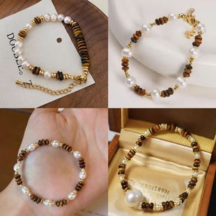 Dan Tao Jewelry Tiger Eye Pearl Necklace Design Retro Double Pearl Necklace Necklace Maillard Clavicle Chain