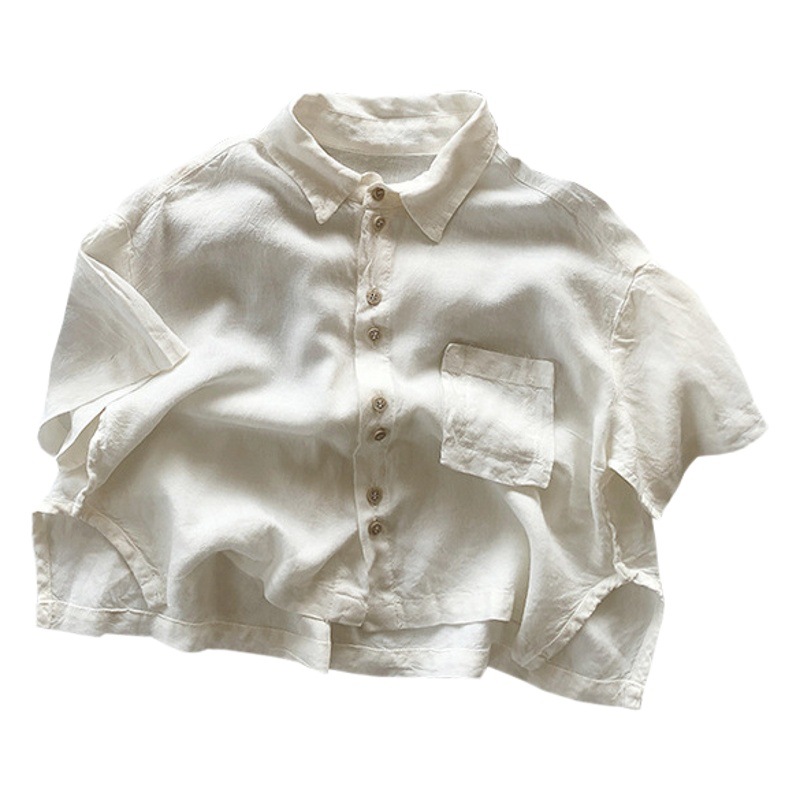 Camisa delgada de algodón liso verano fresco para niños 2024 niños y niñas estilo coreano camisa de manga corta personalizada ropa para niños de moda