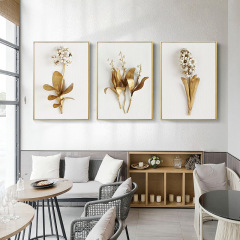 Golden Branch Blossoms Simple American Decorative Painting Living Room Wall Art Gold Light Luxury Wall Mural Sofa Background Three-Panel Wall Painting