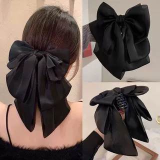 法式温柔气质缎面抓夹超大号蝴蝶结飘带发夹女后脑勺发卡头饰夹子