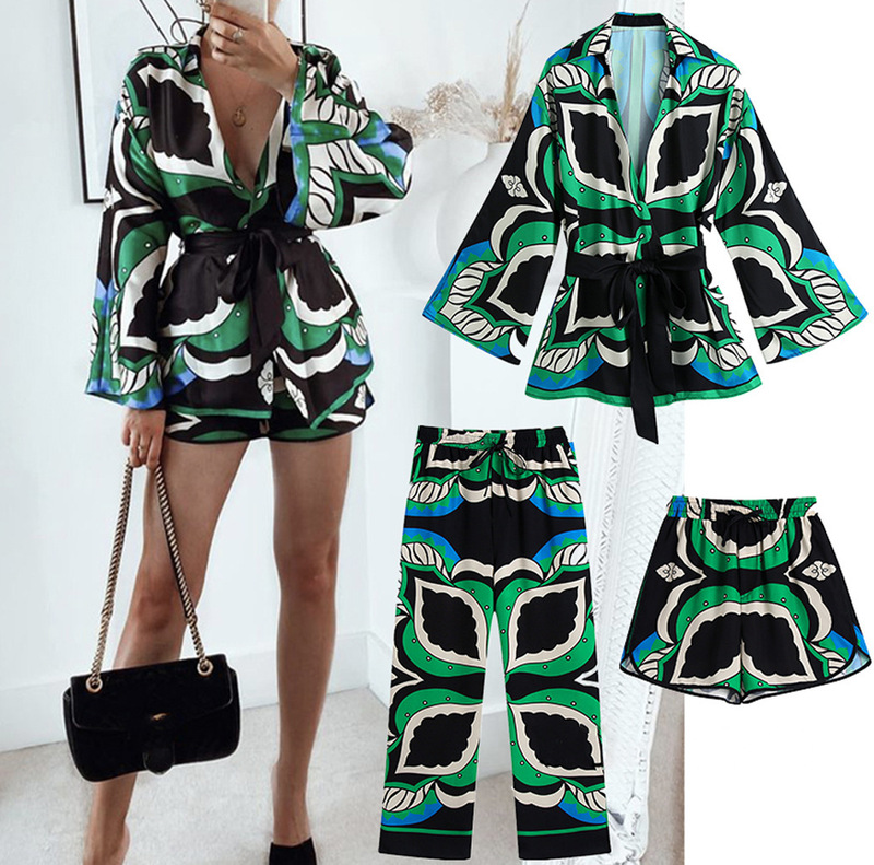 2021 Summer New Women's European and American Style Square Neck Lace-Up Shirt + High Waist Casual Shorts Casual Pants Suit for Women 2021 Summer New Women's European and American Style Square Neck Lace-Up Shirt + High Waist Casual Shorts Casual Pants Suit for Women