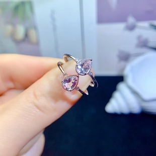 925 Silver Set Natural Morganite Water Drop Ring Simple All-match Niche Design Japanese and Korean Hot-selling Main Stone 5 × 7