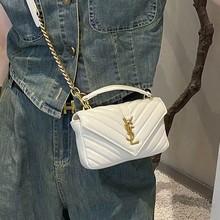 2025新款斜挎牛皮女包黑色亮面裂纹皮革迷你链条包今年流行款包包