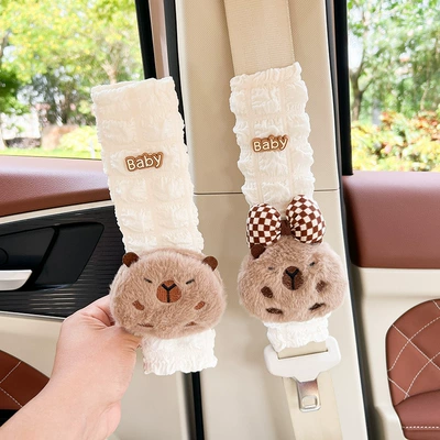 Seat belt shoulder pad belt shoulder guard universal car - capibala-on-the-front-1-pair-of-puff-shoulder-pads