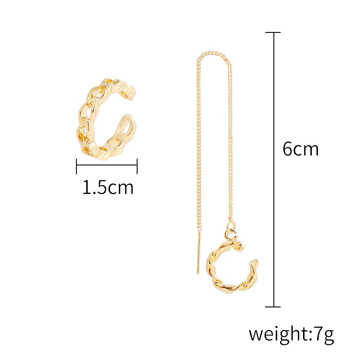 55273 New Asymmetric Geometry C- Shaped Hanging Earrings Electroplating Integrated Ear Clip Simple Stud Earrings display picture 1
