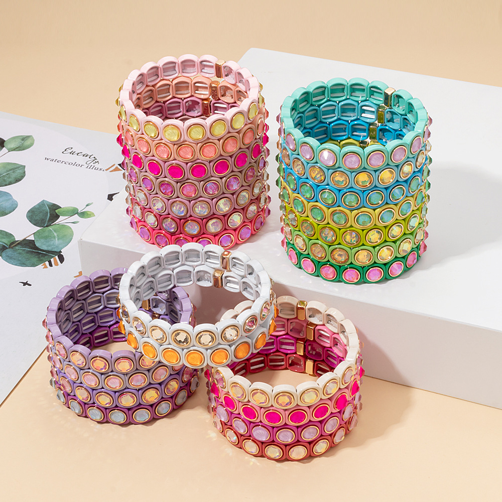 30g Weight Rhinestones Inlay Material Bracelets Classification Elastic string Chain Material Cord In Chain Chain Type IG Style Round Alloy Enamel Rhinestones Inlay Couple Bracelets